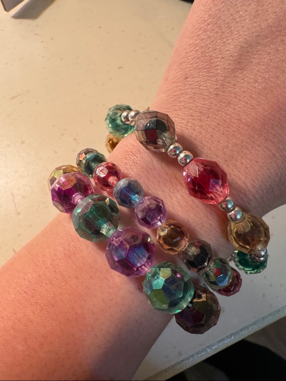 Multicolor Faceted Glass Bead Stretch Bracelet Stack
